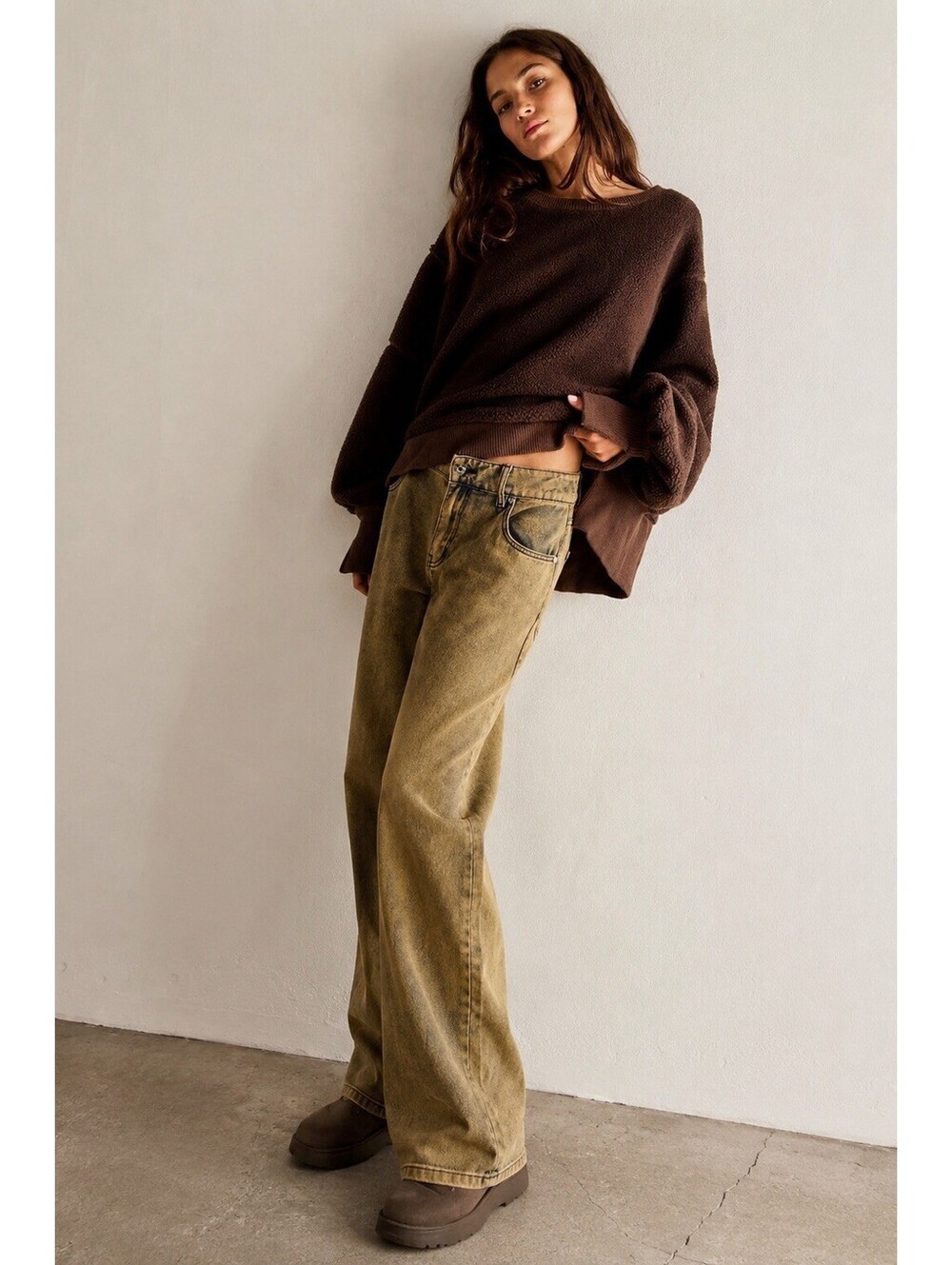 Free People We The Free Cozy Camden Sherpa Brown Fleece Sweatshirt Womens XSmall